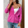 Womens Lightweight Summer Cropped Cardigan 3/4 Sleeve Button up Thin Bolero Crochet Knit Shrug Sweater Rose Pink XL - 4 of 4