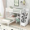 Modern Twin Over Twin Loft Bed With Desk Shelves Staircase Storage Drawers, Versatile High Loft Bed Frame With Safety Guardrails Ladder For Kids Teens - 4 of 4