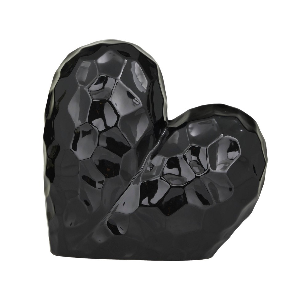 Photos - Other Decoration 11'' x 12'' Porcelain Heart Sculpture Black - Olivia & May: Luxury Glam Tabletop Decor