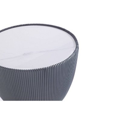 Tiny Round Ridged Stone and Metal Accent Table
