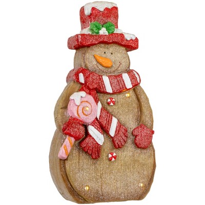 Festive LED Lighted Gingerbread Snowman Figurine with Red Mittens