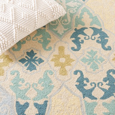 Handmade Ivory Wool Square Area Rug with Floral Design