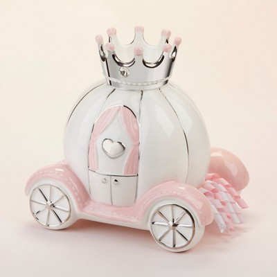 White and Pink Ceramic Princess Carriage Piggy Bank