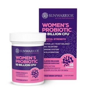 Active Women's Probiotic Capsules, 50 Billion CFU Probiotic Supplement for Digestive & Immune Health Support, Sunwarrior, 30ct - 1 of 4