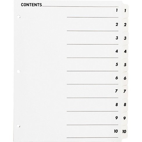 Business Source Index Dividers W/toc Page 1-10 10 Tabs/st 11