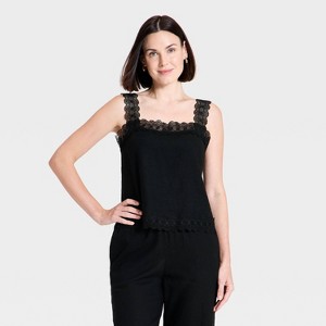 Women's Lace Trim Tank Top - A New Day™ Black L : Target