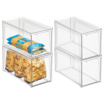 mDesign Plastic Stackable Kitchen Storage Organizer with Drawer - 4 Pack - Clear