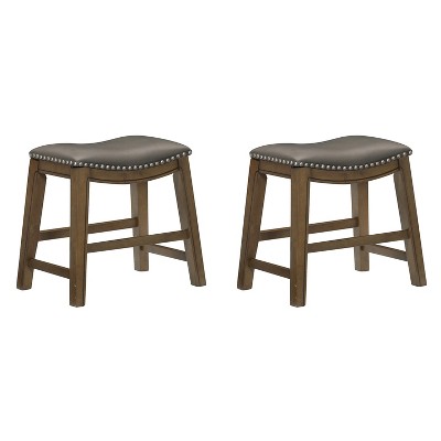 Homelegance 18" Dining Height Wooden Saddle Seat Barstool, Gray Brown (2 Pack)