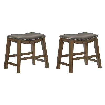 Homelegance 18" Dining Height Wooden Saddle Seat Barstool, Gray Brown (2 Pack)