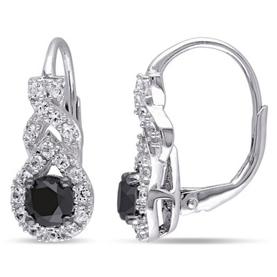 EVERLY JEWELRY |  Sterling Silver 1 CT Black Diamond TW & 3/4 CT TGW Created White Sapphire LeverBack Earrings Black Rhodium Plated
