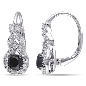 EVERLY JEWELRY |  Sterling Silver 1 CT Black Diamond TW & 3/4 CT TGW Created White Sapphire LeverBack Earrings Black Rhodium Plated - 1 of 4