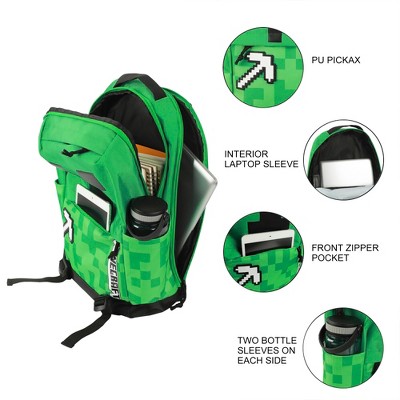 Minecraft Creeper & Pickax Green Adult 17.5" Backpack — фото 3