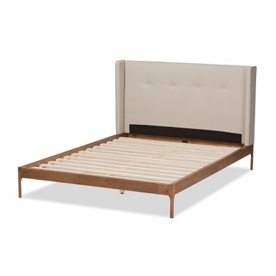 Brooklyn Mid-Century Walnut Wood Upholstered Full Bed with Tufted Headboard