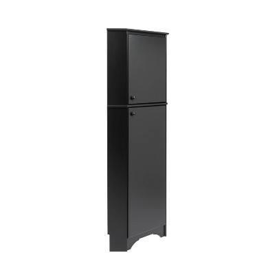 Black Composite Wood Tall Corner Storage Cabinet with Adjustable Shelving