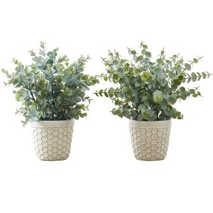 Gulches Artificial Plant, 13" Tall, Eucalyptus Grass, Indoor, Faux, Fake, Table, Greenery, Potted, Set Of 2, Decorative, Green Leaves, White Pots - 1 of 4
