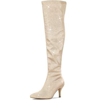 Allegra K Women's Glitter Pointed Toe Stiletto Heels Over the Knee High Boots