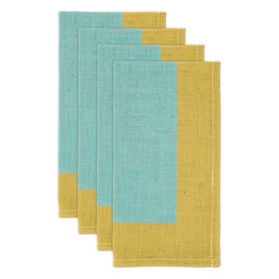 Green and Blue Multicolored Band Linen Blend Napkins, 20"x20" (Set of 4)