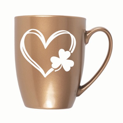 Elanze Designs Heart Outline With Three Leaf Clover 10 ounce New Bone China Coffee Tea Cup Mug, Bronze