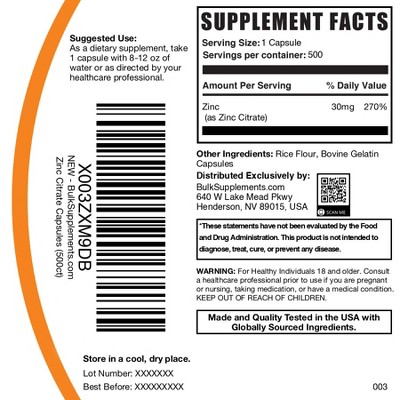 BulkSupplements Zinc Citrate Capsules
