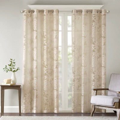 PAGED Palm Leaf Burnout Sheer Curtains,Window Curtain Panels with Grommet Top,Curtains for Living Room,Bedroom