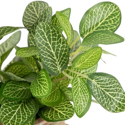 8" Green and White Faux Spring Foliage in Fluted Ceramic Pot