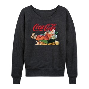 Women's - Coca-Cola - Santa Coke Lightweight French Terry Wide Neck Long Sleeve Graphic Shirt - 1 of 4