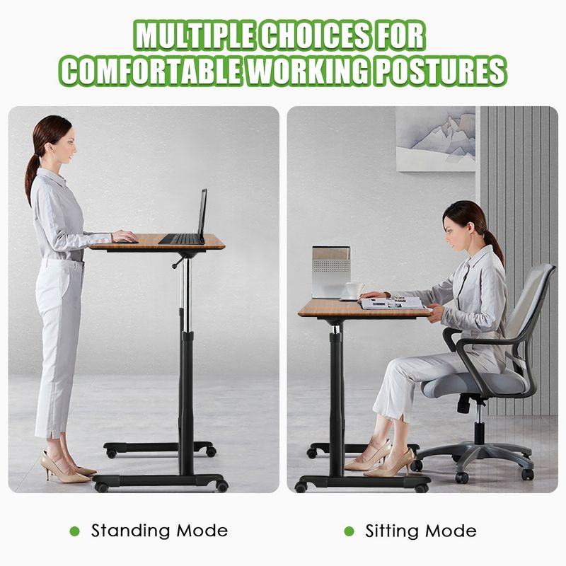 Costway Height Adjustable Computer Desk Sit Stand Rolling Notebook Table Natural\Brown\Black, 5 of 11