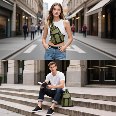 Unique Bargains Lightweight Waterpoof Convertible Sling Bag with USB Charge Port Dark Green — фото 4