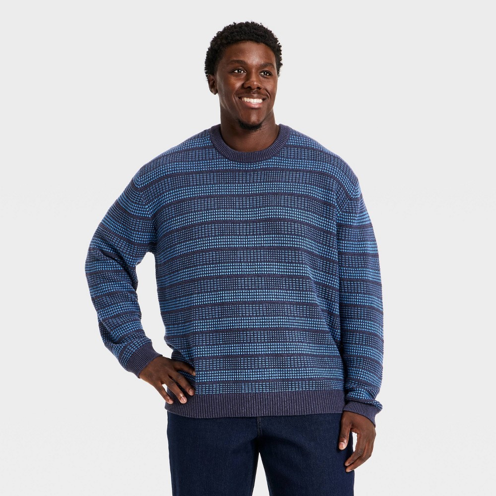 Men's Big & Tall Textured Crewneck Sweater - Goodfellow & Co™ Navy Blue Striped 4XLT