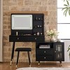 APRILSOUL Modern Makeup Vanity Desk with Mirror and Lights, Retractable Dressing Table with Drawers and Cabinet Black - 3 of 4