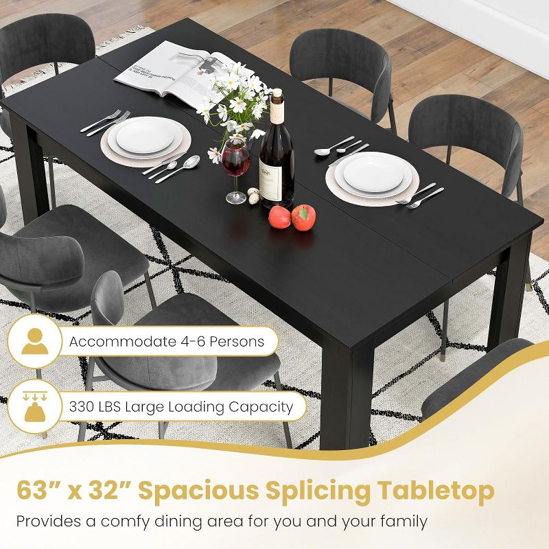 Tangkula Black Dining Table for 6 Modern 63’’ Rectangular Table w/ L Shaped Legs Wood Kitchen & Dining Room Tables, 4 of 10