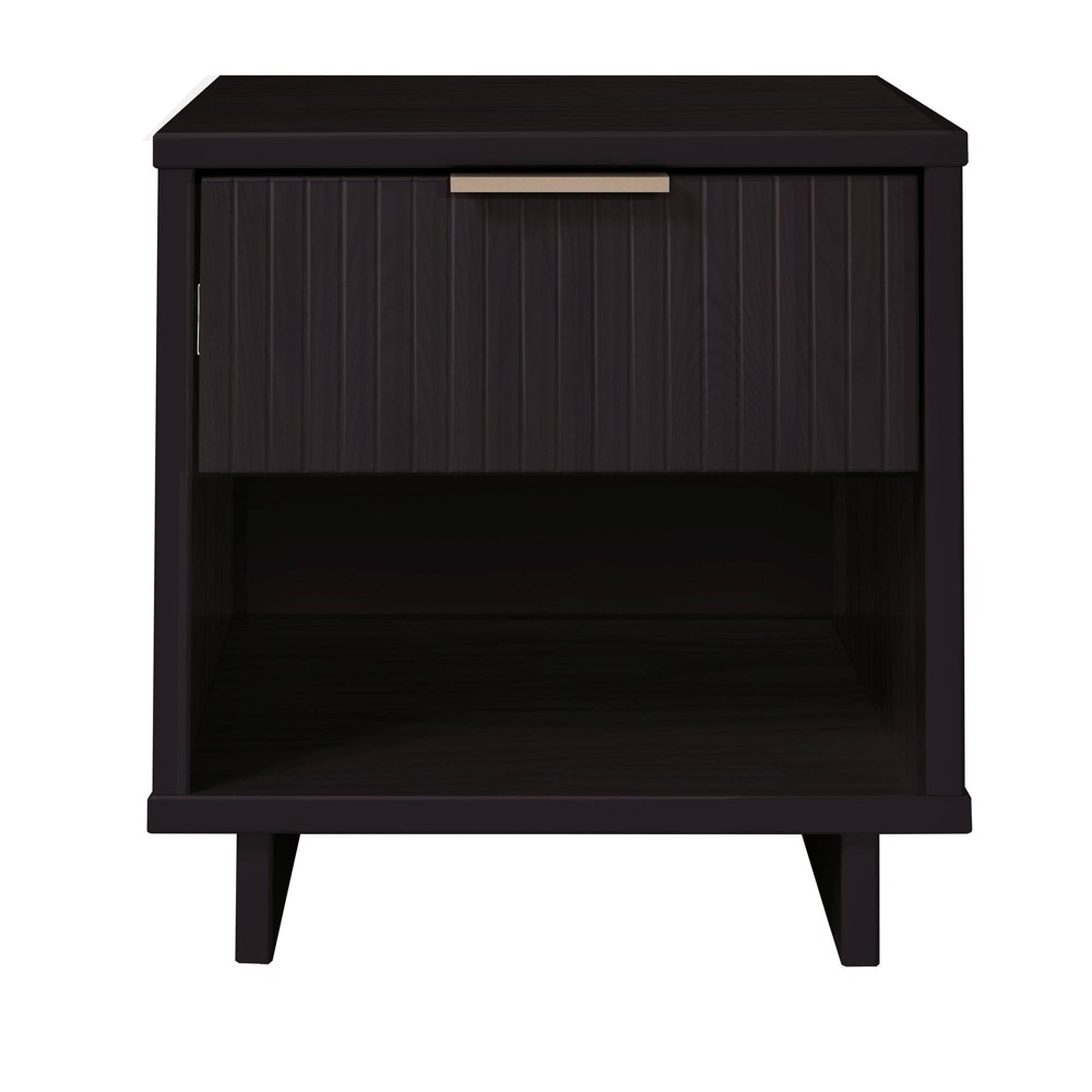 Granville Modern 1 Drawer Nightstand Black - Manhattan Comfort: UV Finish, Soft Close, Metal Handle