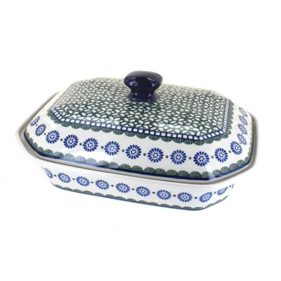 Blue Rose Polish Pottery 665 Ceramika Artystyczna Large Covered Baking Dish
