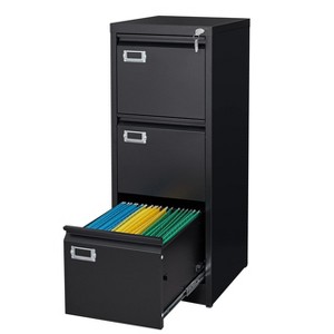 Mlezan Drawer File Cabinet: Metal, Lockable, Narrow Design for Under-Desk Storage. Fits A4/F4/Letter/Legal Files, BLack Finish, Assembly Required. - 1 of 4