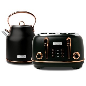 Haden Heritage 4 Slice Wide Slot Stainless Steel Toaster Bundled with 1.7 Liter Stainless Steel Electric Water Kettle, Black & Copper - 1 of 4