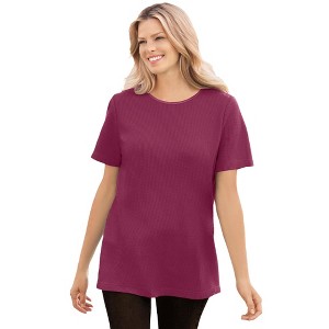 Woman Within Plus Size Waffle Thermal Satin Trim Tee - 1 of 4