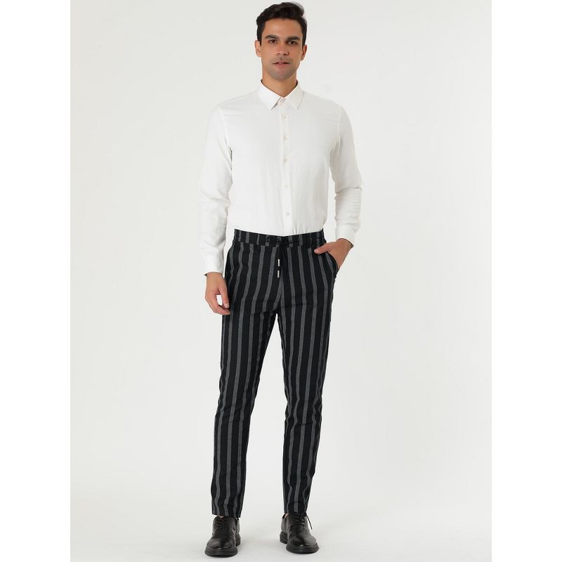 Lars Amadeus Men's Casual Striped Slim Fit Flat Front Contrast Color Skinny Trousers, 3 of 7