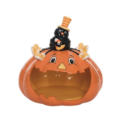 Transpac 9.5 in. Halloween Spider and Pumpkin Candy Jar