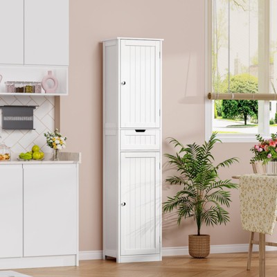 USIKEY Tall Bathroom Storage Cabinet, Bathroom Cabinet with 2 Doors & 1 Drawer, Storage Cabinet with Adjustable Shelves, for Bathroom, Living Room