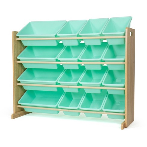 Kids' Toy Organizer with 16 Storage Bins Natural/Mint - Humble Crew