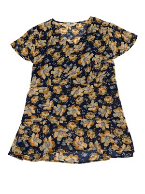 Agnes Orinda Women's Plus Size V Neck Short Sleeve Floral Print Tiered Peplum Blouses
