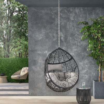Patio Swing Egg Chair,PE Rattan Hanging Basket Chair With Cushion,Teardrop Shape Hammock Chair With 8FT Chain -Maison Boucle