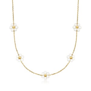 Pure Collection by Ross-Simons 3-3.5mm Cultured Pearl Flower Station Necklace in 14kt Yellow Gold - 1 of 4