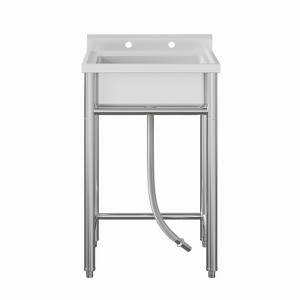 Freestanding Stainless Steel Utility Sink 24x20x41", Single Bowl, Hot & Cold Faucet, Adjustable Legs, Rapid Drainage, Built-in Knife Storage - 1 of 4