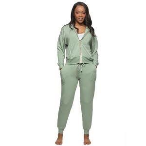 Felina - Aria 2-Piece Zip-Up Top & Jogger Lounge Set - French Terry with Velvet Trim Loungewear - 1 of 3