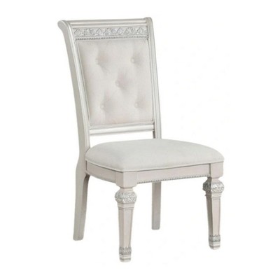 Royal Hampton Dining Armchair Set of 2, Solid Wood, Ivory Button Tufted Fabric