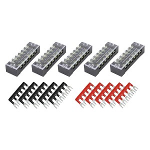 Unique Bargains Dual Row Screw Terminal Strip Pre Insulated Terminal Barrier Strip Bus Bar 600V 15A and 6 Positions 5 Set - 1 of 4