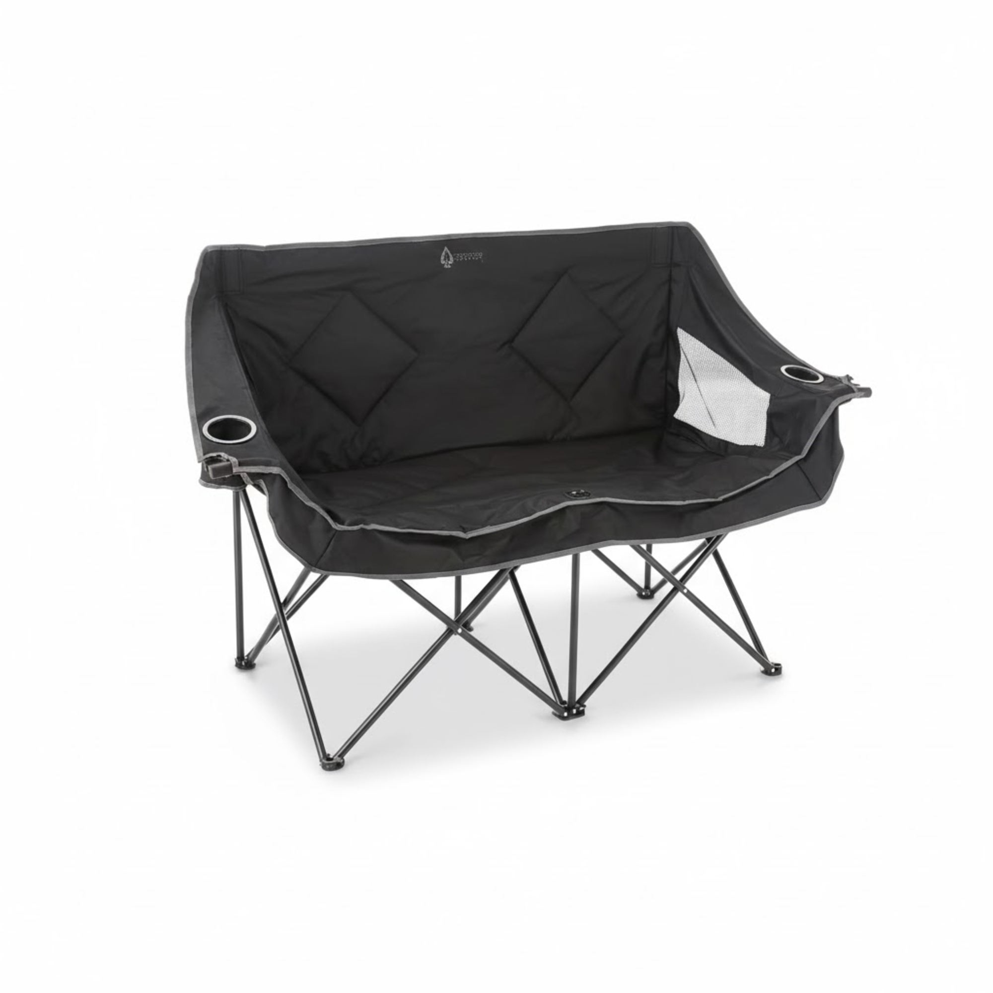 Arrowhead Outdoor Portable Folding Double Duo Camping Chair Loveseat Couch w/ 2 Cup & Wine Glass Holder, Supports up to 500lbs (Charcoal Black)