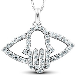 Pompeii3 1/2 Ct Diamond Hamsa Evil Eye Hand Pendant 14k White Gold - 1 of 3