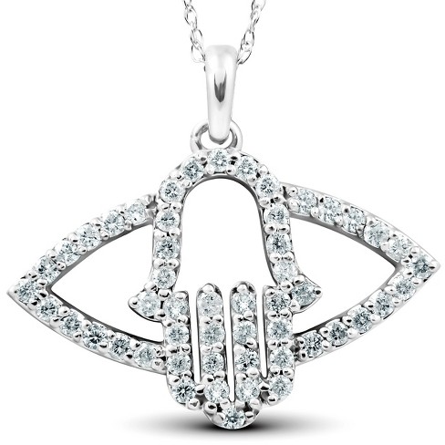 Evil Eye Hamsa Hand Necklace With Diamonds